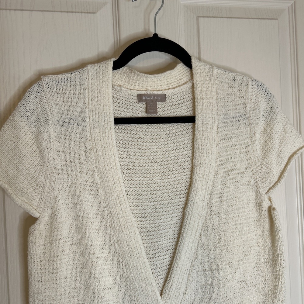 White Stag Womens Short Sleeve Knit Cardigan Ivory V-Neck Single Button - Picture 2 of 9